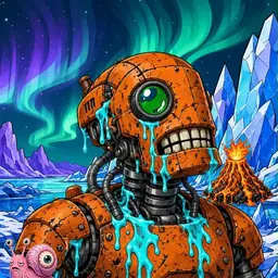 Oozlings #3976, Rusty Robot · Aurora Ice