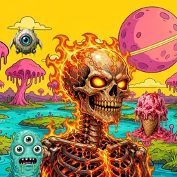 Oozlings #3978, Fire Skull · Turquoise Swamp