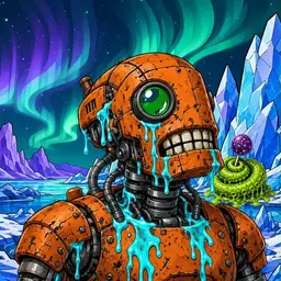 Oozlings #3988, Rusty Robot · Aurora Ice