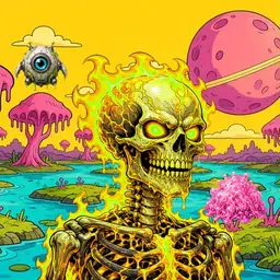 Oozlings #401, Mutated Fire Skull · Turquoise Swamp