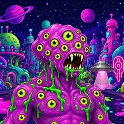 Oozlings #4029, Mutated Eyeball Cluster · Neon City