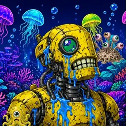 Oozlings #405, Mutated Rusty Robot · Glow Reef