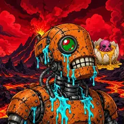 Oozlings #4096, Rusty Robot · Lava Fields