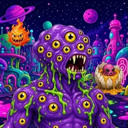 Oozlings #4140, Eyeball Cluster · Neon City
