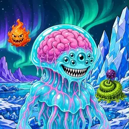 Oozlings #4144, Jellyfish Brain · Aurora Ice