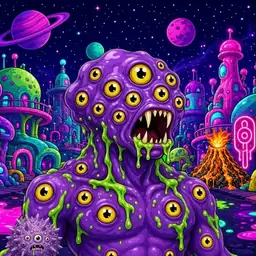 Oozlings #4218, Eyeball Cluster · Neon City
