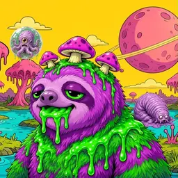 Oozlings #4227, Mutated Slime Sloth · Turquoise Swamp