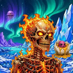 Oozlings #4287, Fire Skull · Aurora Ice