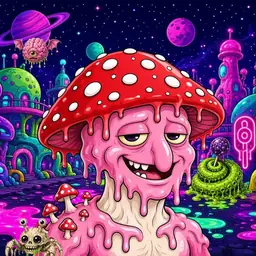 Oozlings #4294, Mushroom Head · Neon City