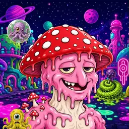 Oozlings #4348, Mushroom Head · Neon City