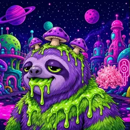 Oozlings #4354, Slime Sloth · Neon City