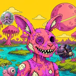 Oozlings #4385, Mutated Zombie Bunny · Turquoise Swamp