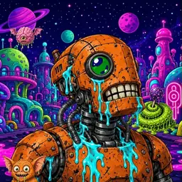 Oozlings #440, Rusty Robot · Neon City