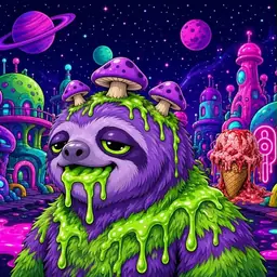 Oozlings #442, Slime Sloth · Neon City