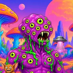 Oozlings #4425, Mutated Eyeball Cluster · Mushroom Desert