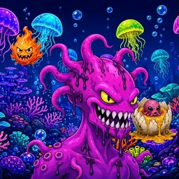 Oozlings #444, Squid · Glow Reef