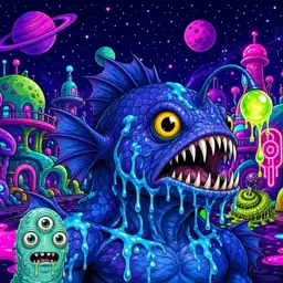 Oozlings #4462, Anglerfish · Neon City