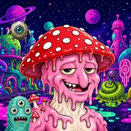 Oozlings #4530, Mushroom Head · Neon City