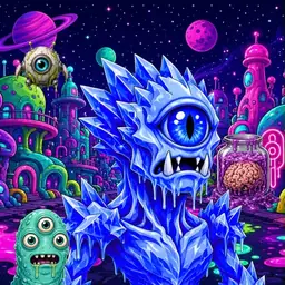 Oozlings #4545, Mutated Ice Cyclops · Neon City