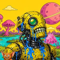 Oozlings #4589, Mutated Rusty Robot · Turquoise Swamp