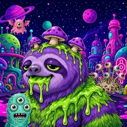 Oozlings #4618, Slime Sloth · Neon City