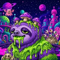 Oozlings #4628, Slime Sloth · Neon City