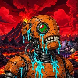 Oozlings #463, Rusty Robot · Lava Fields