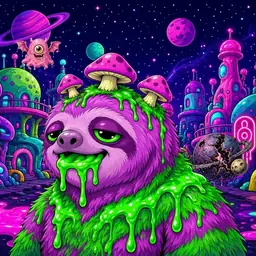 Oozlings #4635, Mutated Slime Sloth · Neon City
