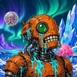 Oozlings #470, Rusty Robot · Aurora Ice