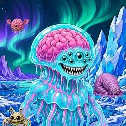 Oozlings #4712, Jellyfish Brain · Aurora Ice