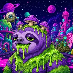 Oozlings #4836, Slime Sloth · Neon City