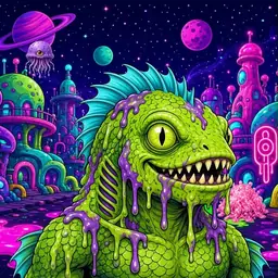 Oozlings #4858, Swamp Fish · Neon City