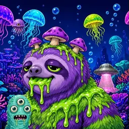 Oozlings #49, Slime Sloth · Glow Reef
