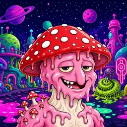 Oozlings #4906, Mushroom Head · Neon City