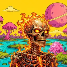 Oozlings #4931, Fire Skull · Turquoise Swamp