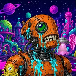 Oozlings #4966, Rusty Robot · Neon City