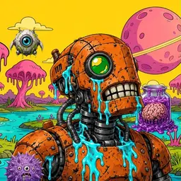 Oozlings #500, Rusty Robot · Turquoise Swamp