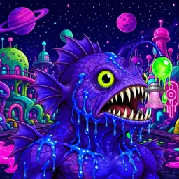 Oozlings #5090, Mutated Anglerfish · Neon City
