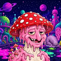 Oozlings #5146, Mushroom Head · Neon City
