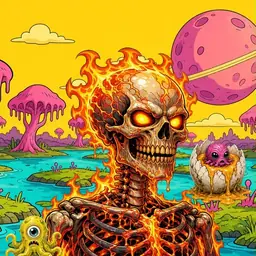 Oozlings #5207, Fire Skull · Turquoise Swamp