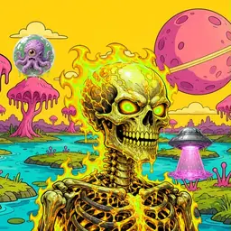 Oozlings #5220, Mutated Fire Skull · Turquoise Swamp