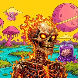 Oozlings #5244, Fire Skull · Turquoise Swamp