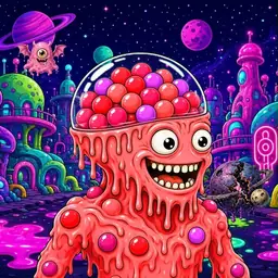 Oozlings #5262, Mutated Gumball Brain · Neon City