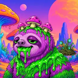 Oozlings #53, Mutated Slime Sloth · Mushroom Desert