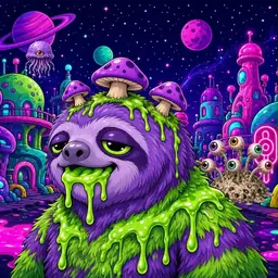 Oozlings #5306, Slime Sloth · Neon City