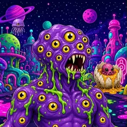 Oozlings #5345, Eyeball Cluster · Neon City