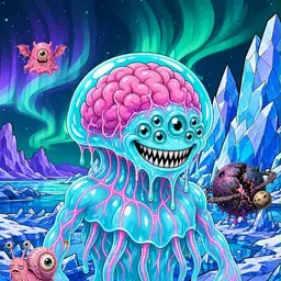 Oozlings #5491, Jellyfish Brain · Aurora Ice