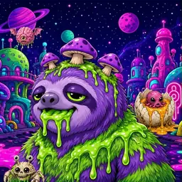 Oozlings #55, Slime Sloth · Neon City