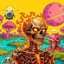 Oozlings #5626, Fire Skull · Turquoise Swamp