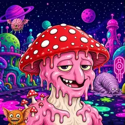 Oozlings #5664, Mushroom Head · Neon City